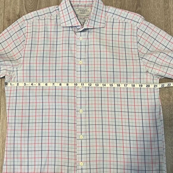 Charles Tyrwhitt Men’s Dress Shirt Slim Fit 16|35 Large Blue & Red Plaid Pattern - Picture 7 of 8
